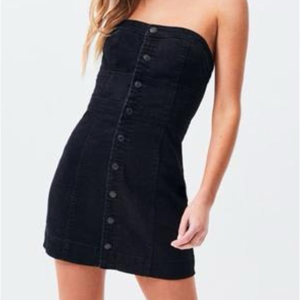 COPY - PACSUN Strapless Black Denim Button Up Dress